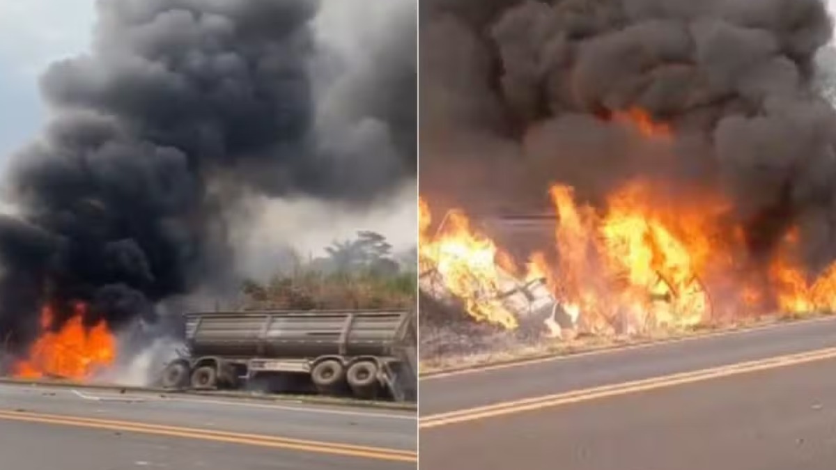 Colisão causa morte de motorista e deixa caminhão em chamas na rodovia Fábio Talarico