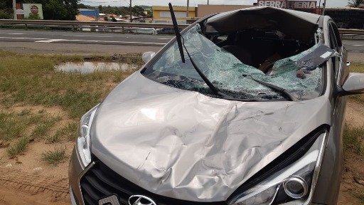 Carro atropela cavalo em rodovia e duas pessoas ficam feridas