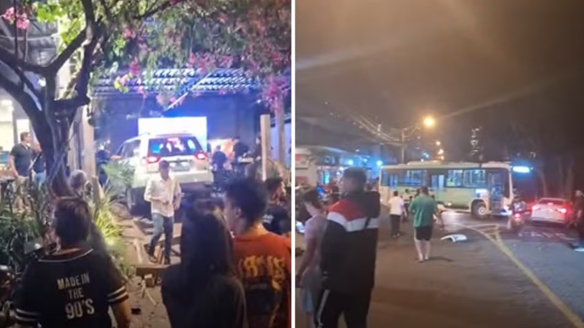 Carro invade bar após bater contra ônibus do transporte público de Ribeirão Preto