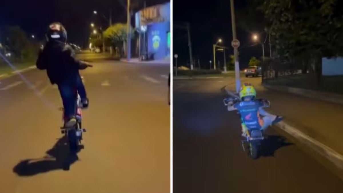 Perfil divulga garoto de 7 anos fazendo manobras com moto pelas ruas de Sertãozinho nas redes
