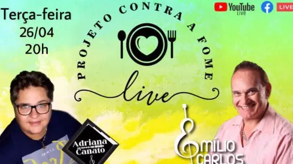 Live "Projeto contra a fome" traz a cantora Adriana Canato
