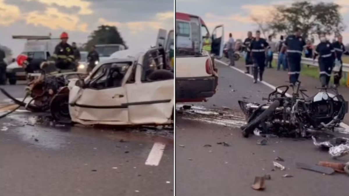 Acidente entre caminhonete e moto termina com duas pessoas mortas e uma ferida em São Carlos