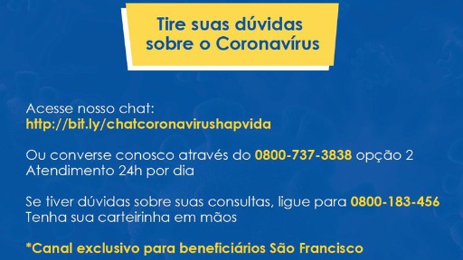 Grupo São Francisco amplia serviços de chat e telefônico para dúvidas sobre coronavírus