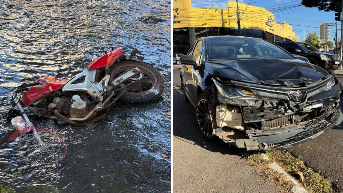 Moto cai em córrego da avenida Francisco Junqueira após carro avançar o sinal vermelho