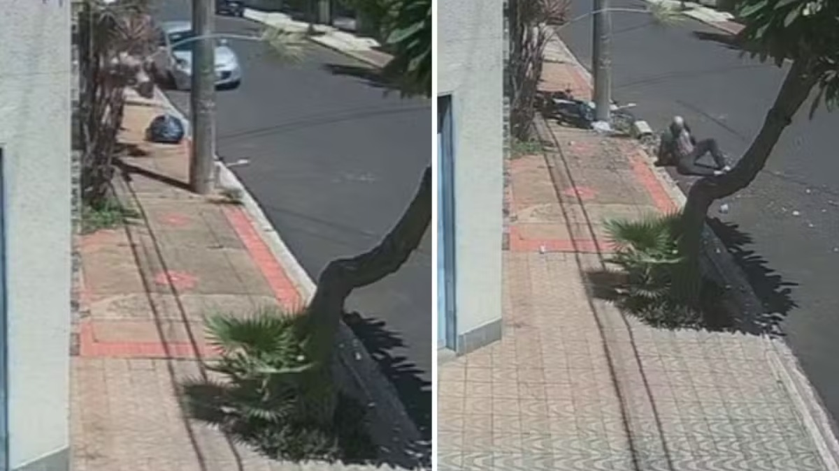 Câmera de segurança registra acidente intencional entre carro e moto na Ribeirânia