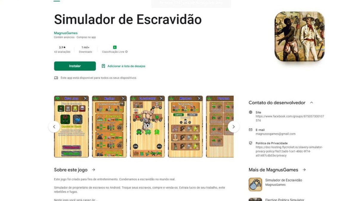 Simulador de Escravidão: jogo eletrônico que reforça racismo sai do ar -  tudoep